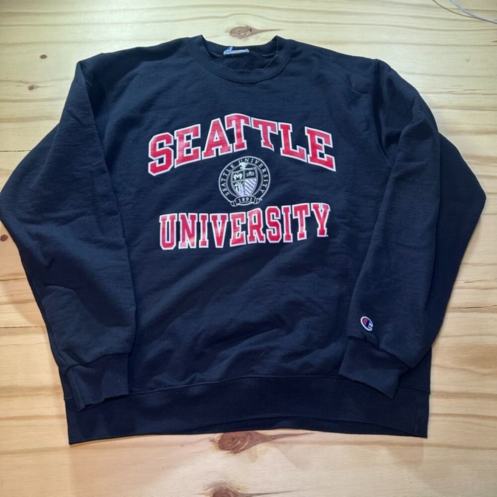 Seattle University Champion Black Crewneck Sweatshirt Mens Large College READ!!!